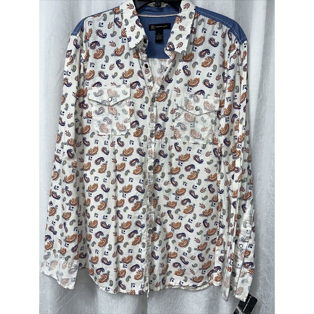 INC International Concepts Men's Shirt White Paisley Print Size Large NWT